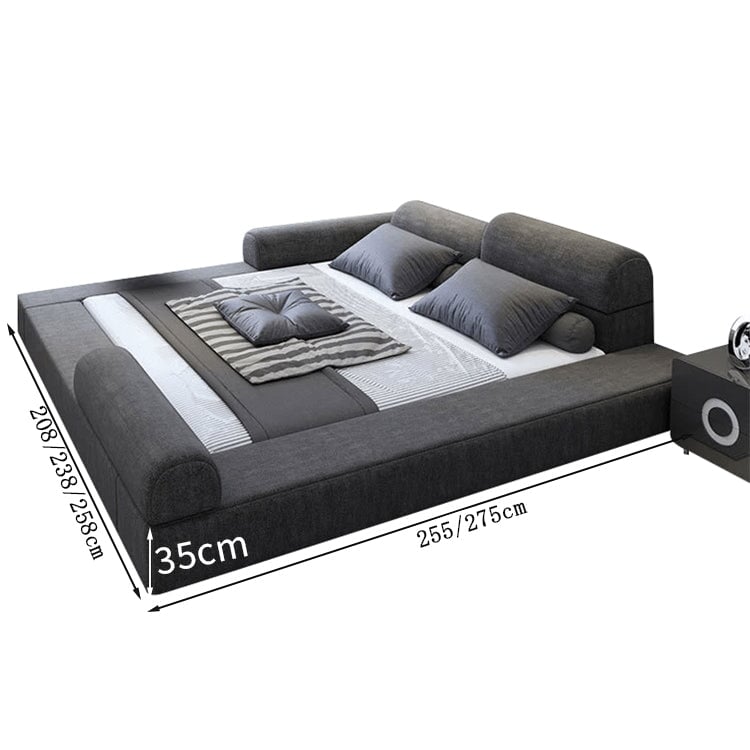 ベッド　フロアベッド　すのこベッド　ダブルベッド　高通気　背面クッション付き　綿麻生地　ウレタンフォーム充填　マットレス付き　高級感　ダークグレー　ベージュ　カスタマイズ可能　BED-K002 - kaguyasu