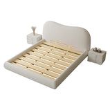 ベッド　キングサイズ　二人用　ベッドボード　ウレタン　シェルパ　天然木　無垢材　パイン材　ホワイト　シンプル　一体感　丸み　ベージュ　metamall