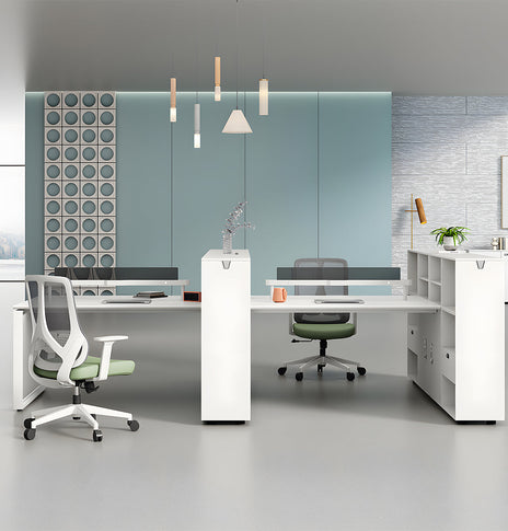 パソコンデスク　収納付きデスク　大容量の収納　パーティション付き　事務机　ワークデスク　コンパクトデスク　オフィスデスク　PCの通気孔　高級感　ホワイト　MG-BGZ-LLS15