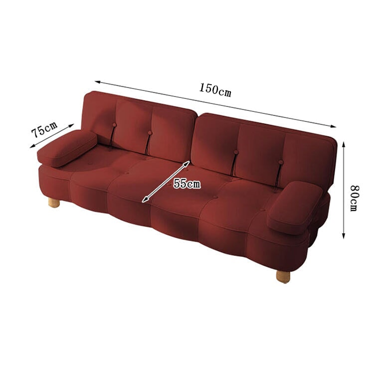 リビングソファ　ソファベッド　ポリエステル生地　天然木フレーム　脚付きデザイン　シンプルモダン　体圧分散　多目的　レッド　 metamall