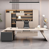 社長デスク　ボスデスク　分厚いテーブル脚　幕板付き　収納キャビネット　エコ素材　エグゼクティブオフィスデスク　R加工　カスタマイズ可能　LBZ-M105