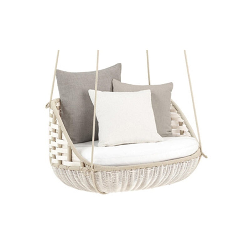 ガーデンファニチャー　ガーデン家具　ハンギングチェア　籐編み　人工籐　シリコンフィル　アルミ合金フレーム　ナチュラルテイスト　ホワイト　カスタマイズ可能　HWYZ-M013