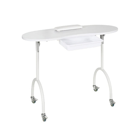 ネイルデスク　折りたたみデスク　キャスター付き　スチールフレーム　アームレスト　メラミン化粧板　パウダーコーティング　収納トレイ　ホワイト　カスタマイズ可能　MJZY-M002