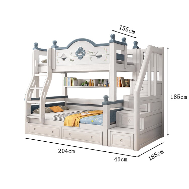 二段ベッド　親子ベッド　はしご　階段　引き出し　オープン収納　ラバーウッド　大容量　省スペース　ホワイト　metamall