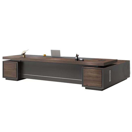 ダイヤル錠　引き出し付き　ホットメルトエッジ　エグゼクティブデスク　社長机　法人　社長室　役員用デスク　オフィスデスク　ウォールナット　カスタマイズ可能　 LBZ-T008