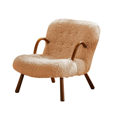 パーソナルチェア　シープボア生地　高密度ウレタンフォーム　おしゃれ　天然木脚　ブラウン　カスタマイズ可能　metamall