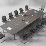 会議用テーブル　オフィスデスク　長方形テーブル　木目調　コンセント穴付き　配線ボックス付き　ブラック　カスタマイズ可能　HYZ-021