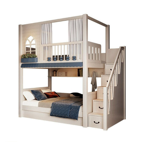 ベッド　２段　２段ベッド　子供用　チェリー材　ハードボード　安定性　収納　跳ね上げ式　引き出し　デザイン性　ベッドガード　おしゃれ　使い勝手　ホワイト　カスタマイズ可能　SCC-K024 KAGUYASU