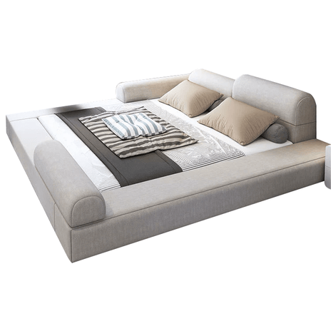 ベッド　フロアベッド　すのこベッド　ダブルベッド　高通気　背面クッション付き　綿麻生地　ウレタンフォーム充填　マットレス付き　高級感　ダークグレー　ベージュ　カスタマイズ可能　BED-K002 - kaguyasu