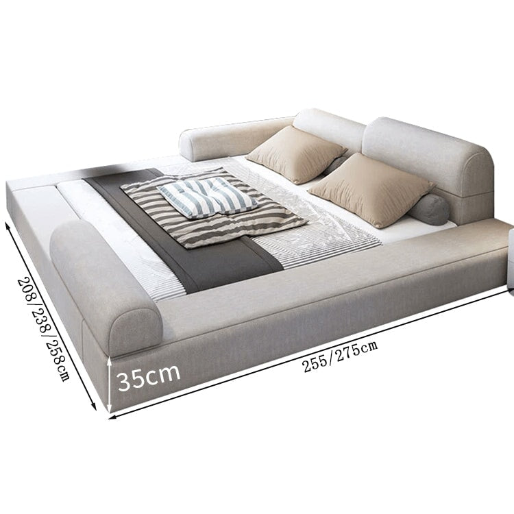 ベッド　フロアベッド　すのこベッド　ダブルベッド　高通気　背面クッション付き　綿麻生地　ウレタンフォーム充填　マットレス付き　高級感　ダークグレー　ベージュ　カスタマイズ可能　BED-K002 - kaguyasu