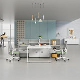 パソコンデスク　収納付きデスク　大容量の収納　パーティション付き　事務机　ワークデスク　コンパクトデスク　オフィスデスク　PCの通気孔　高級感　ホワイト　MG-BGZ-LLS15