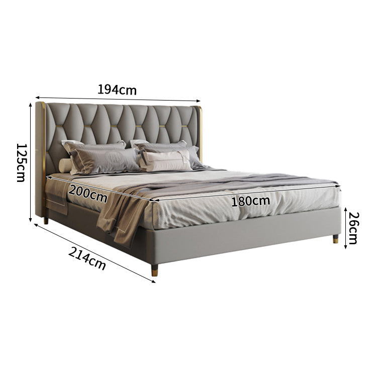 ベッド　ダブルベッド　寝具　背もたれ　本革　ベッド下収納　オシャレ　ポップ　ベージュ　カスタマイズ可能　BED-S053