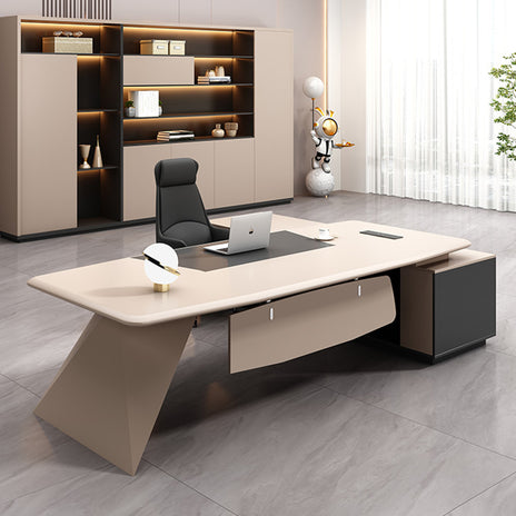 社長デスク　ボスデスク　分厚いテーブル脚　幕板付き　収納キャビネット　エコ素材　エグゼクティブオフィスデスク　R加工　カスタマイズ可能　LBZ-M105