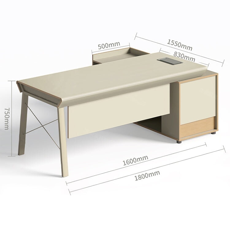 重役デスク　重厚さ　エグゼクティブデス　プレジデントデスク　社長机　幕板付き　サイドキャビネット　ダイヤル錠　スチール脚　圧迫感のないデザイン　シャープ　舟底エッジ　ベージュ　カスタマイズ可能　LBZ-M019