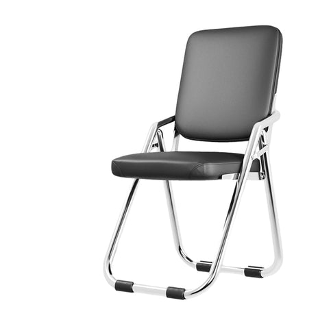 パイプ椅子　折りたたみ椅子　ワークチェア　オフィスチェア　滑り止めカバー　スチール脚　省スペース収納　高密度ウレタンフォーム　レザー張り　ブラック　BGY-M-082