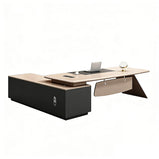 社長デスク　ボスデスク　分厚いテーブル脚　幕板付き　収納キャビネット　エコ素材　エグゼクティブオフィスデスク　R加工　カスタマイズ可能　LBZ-M105