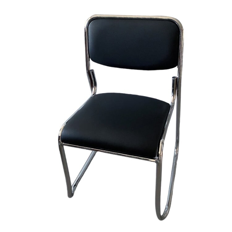 会議用椅子　ミーティングチェア　ワークチェア　ループ脚　スタッキング収納　シンプル　PVCレザー生地　スチールフレーム　プラパート　溶接連結　ブラック　カスタマイズ可能　BGY-M010