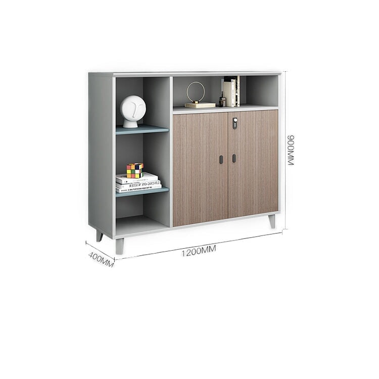 錠付きキャビネット　オフィスキャビネット　ファイリングキャビネット　木製書庫　書類整理棚　メラミン化粧板　シンプルモダン　分類収納　ダイヤル錠　グレー　カスタマイズ可能　CWG-M033