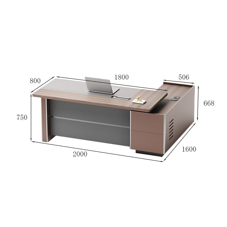 重役デスク　配線管理　エグゼクティブデスク　プレジデントデスク　サイドキャビネット　PC用通気口　メラミン化粧板　優しい木目調　ワイヤレス充電器　配線孔　コンセント付き　ライトウォールナット　カスタマイズ可能　LBZ-M001