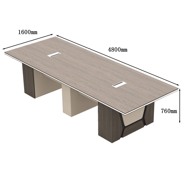 会議テーブル　ミーティングテーブル　木目調　メラミン化粧板　厚手のパネル脚　エッジバンド　塩化ビニールバンド　配線ボックス　高耐荷重　グレー　カスタマイズ可能　metamall
