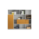 オフィスキャビネット　ファイリングキャビネット　木製書庫　書類整理棚　メラミン化粧板　プッシュオープン扉　引き違い戸　分類収納　ホワイト　カスタマイズ可能　CWG-M003　