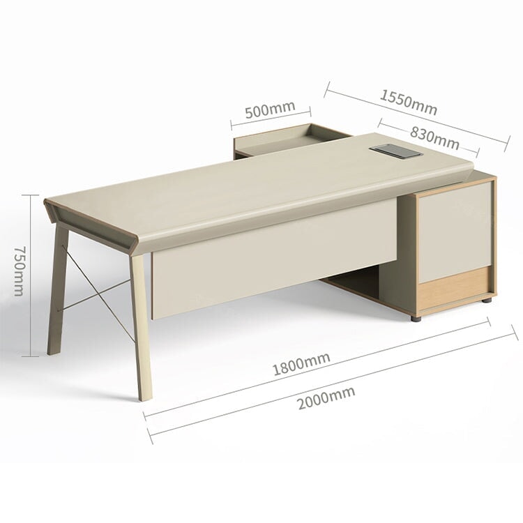 重役デスク　重厚さ　エグゼクティブデス　プレジデントデスク　社長机　幕板付き　サイドキャビネット　ダイヤル錠　スチール脚　圧迫感のないデザイン　シャープ　舟底エッジ　ベージュ　カスタマイズ可能　LBZ-M019