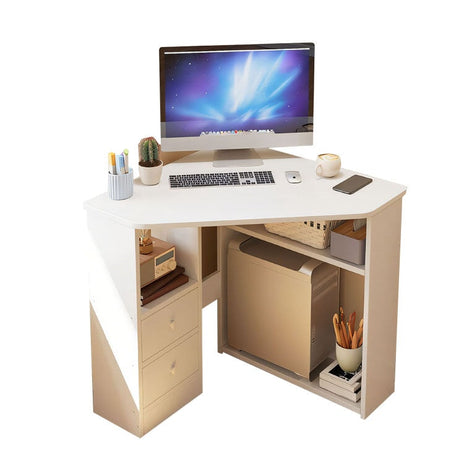 デスク　作業デスク　パソコンデスク　コーナー設置可能　Ｌ字型　安定性　収納　引き出し　オープン式収納　Ｒ仕上げ　シンプル　機能的　実用　ホワイト　SNZ-K016-03-kc