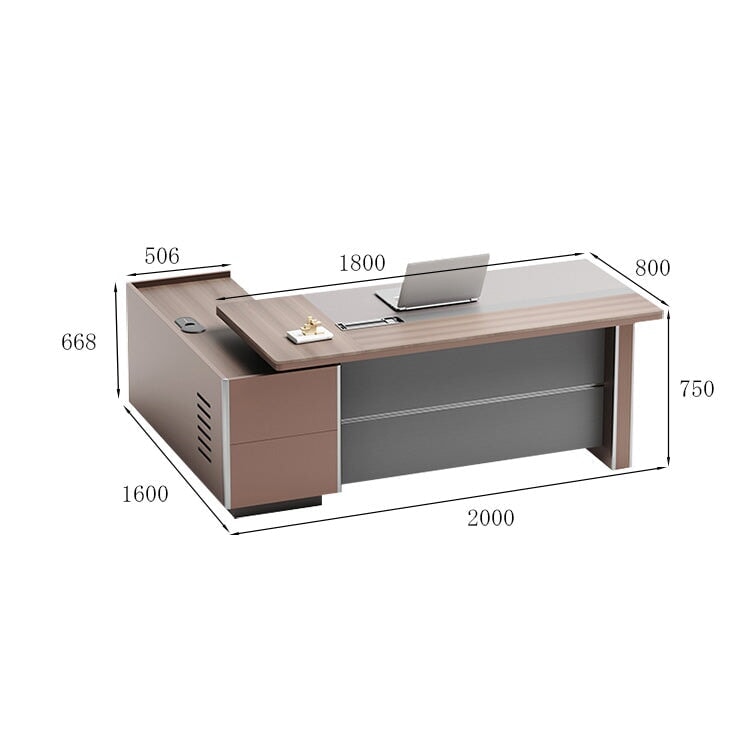 重役デスク　配線管理　エグゼクティブデスク　プレジデントデスク　サイドキャビネット　PC用通気口　メラミン化粧板　優しい木目調　ワイヤレス充電器　配線孔　コンセント付き　ライトウォールナット　カスタマイズ可能　LBZ-M001