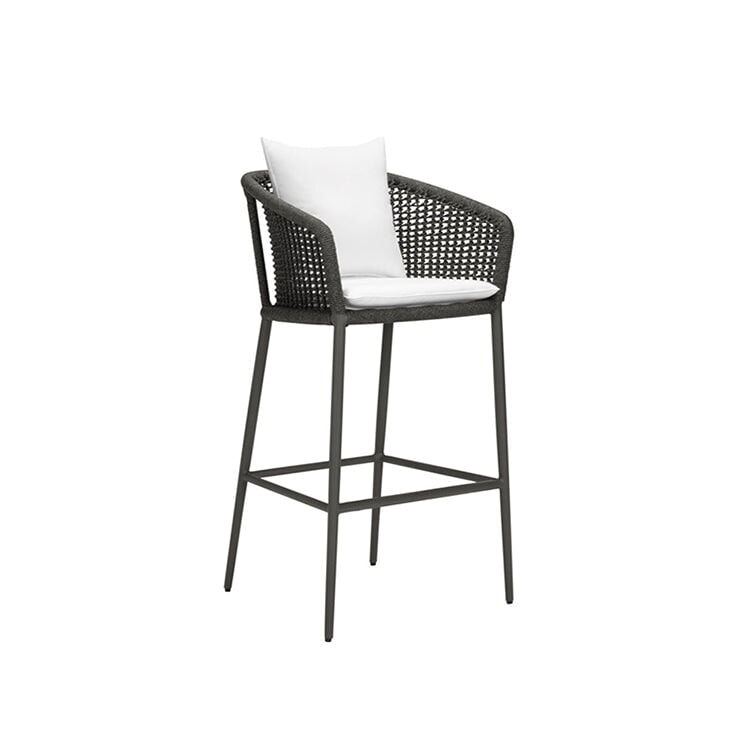 ラウンジチェア　ガーデンチェア　おしゃれ　シック　ロープチェア　アルミ合金フレーム　ワニス塗装　PE樹脂ロープ　シリコンフィルクッション　ホワイト　HWZY-M007