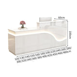 鏡面仕上げ　厚い天板　多様な収納　分類収納　大容量　配線穴キャップ　エコ板材　安全無臭　カウンター　受付台　受付カウンター　おしゃれ　モダン　高級感　ホワイト　カスタマイズ可能　JDT-K059　