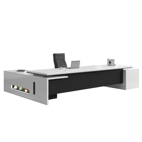 役員デスク　おしゃれ　エグゼクティブデスク　プレジデントデスク　シンプルモダン　サイドキャビネット　メラミン化粧板　PC用通気口　配線ボックス　分類収納　ホワイト　カスタマイズ可能　LBZ-M025　metamall