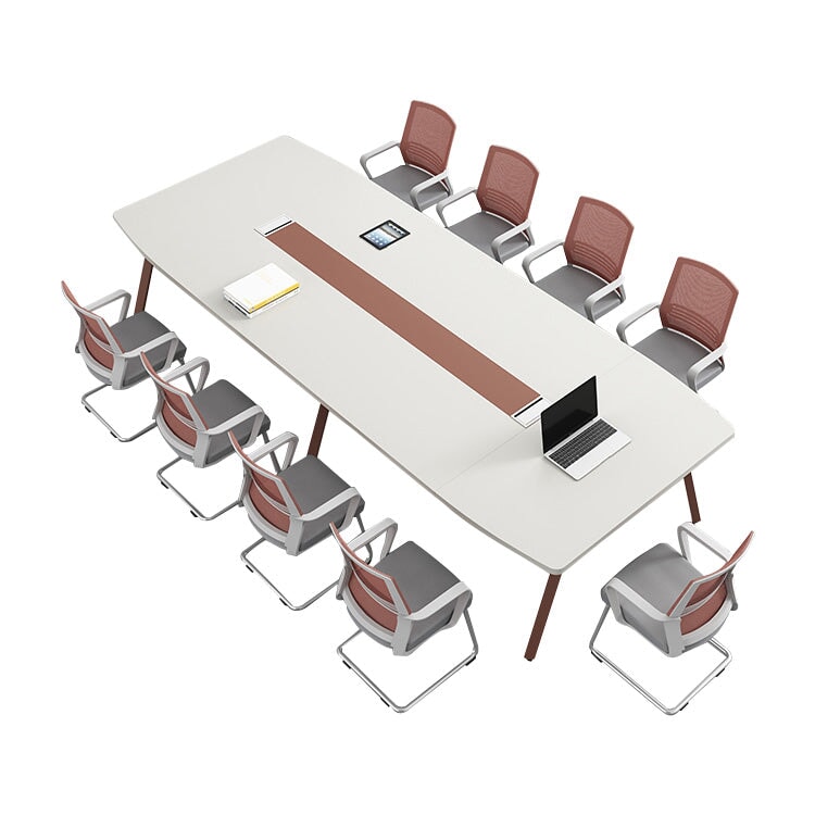会議テーブル　ミーティングテーブル　シンプルモダン　メラミン化粧板　スチールフレーム　ハの字構造　配線孔　R加工　ホワイト　HYZ-M006
