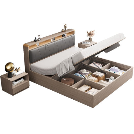 ベッド　跳ね上げベッド　背面クッション　収納付きヘッドボード　ズレ防止垣板　分類収納　抜群な収納力　センサーライト　LEDライト　メラミン化粧板　ホワイト　カスタマイズ可能　metamall