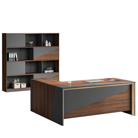 役員用　テーブル　エグゼクティブデスク　オフィスデスク　サイドキャビネット　配線ボックス　色合わせ　ウォールナット　グレー　カスタマイズ可能　LBZ-M073