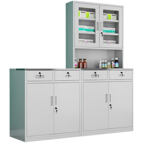 医療用キャビネット　医薬品棚　スチール製　冷間成形鋼　錠付き　シリンダー錠　静電塗装　分類収納　防錆加工　ライトブルー　カスタマイズ可能　metamall