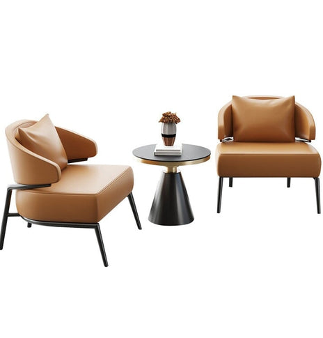 応接チェアセット　応接セット　ラウンジチェア　パーソナルチェア　PVCレザー生地　高密度ウレタンフォーム　スチール脚　焼結石天板　カーキ　カスタマイズ可能　JDSF-M008