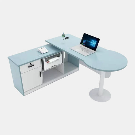 診察机　メディワークデスク　業務用　病院　台輪付き　シリンダー錠付き　幕板付き　PC収納　キーボードトレイ付き　配線孔付き　ブルー　metamall