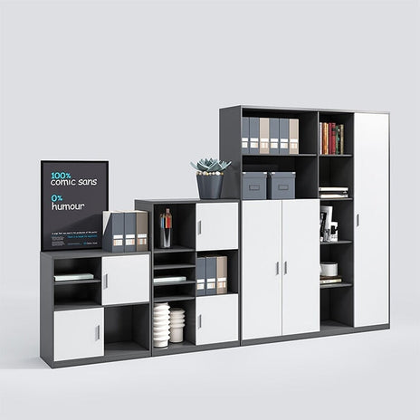 多目的収納キャビネット　書庫　書類整理棚　オフィスキャビネット　扉付き収納　オープン収納　分類収納　エコ素材　無臭　シンプル　カスタマイズ可能　CWG-M-105