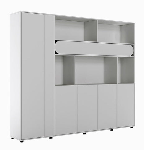 オフィスキャビネット　ファイリングキャビネット　木製書庫　書類整理棚　メラミン化粧板 分類収納  引き違い戸　ホワイト　CWG-M009