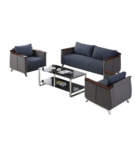 高級感　ソファセット　オフィスソファ　ファブリック生地　高密度ウレタンフォーム　シリコンフィル　アーム付き　スチール脚　グレー　カスタマイズ可能　JDSF-M009