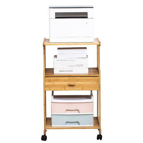 オフィスラック　書類棚　キャスター付き　竹製　引き出し付き　高耐久性　ナチュラルテイスト　R加工　ナチュラル　カスタマイズ可能　metamall