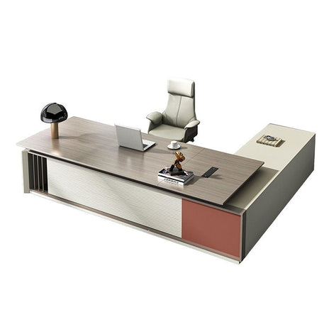 社長机　高級感　エグゼクティブデスク　プレジデントデスク　おしゃれ　サイドキャビネット　卓上コンセント　メラミン化粧板　ブラウン　カスタマイズ可能　LBZ-M026