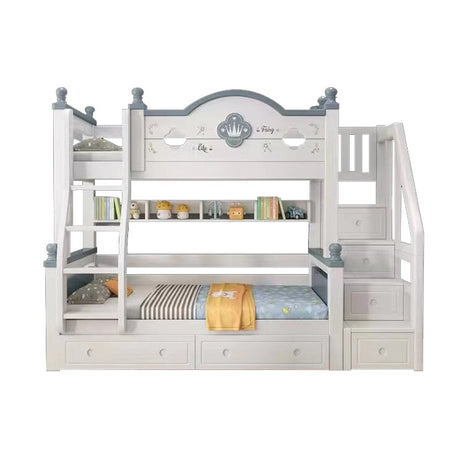 二段ベッド　親子ベッド　はしご　階段　引き出し　オープン収納　ラバーウッド　大容量　省スペース　ホワイト　metamall