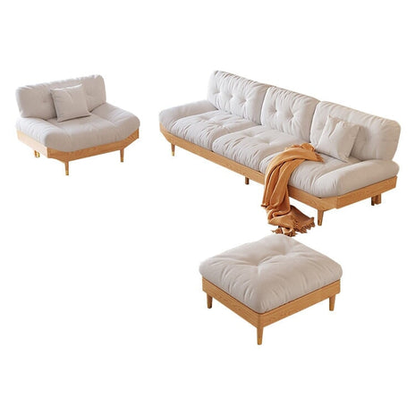 リビングソファベッド　フリース生地　高密度ウレタンフォーム　シリコンフィル　アーム付き　ナチュラルテイスト　R加工　天然木の脚　ホワイト　カスタマイズ可能　BSF-M052