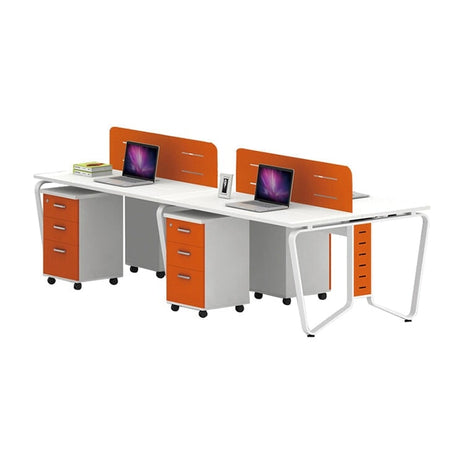 オフィスデスク　スチール脚　メラミン化粧板　R面取り加工　サイドワゴン　キャスター付き　長持ちしやすい　オレンジ　カスタマイズ可能　metamall