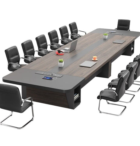 会議机　会議テーブル　ミーティングテーブル　収納スペース　オープン収納　多目的卓上コンセント　中間脚付き　バイカラーデザイン 　グレー　カスタマイズ可能　HYZ-M007 metamall