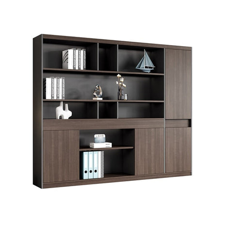 多段式収納キャビネット　オフィスキャビネット　ファイリングキャビネット　木製書庫　書類整理棚　シック　木目調　分類収納　台輪付き　無臭無害　長持ちしやすい　ブラウン　CWG-M016