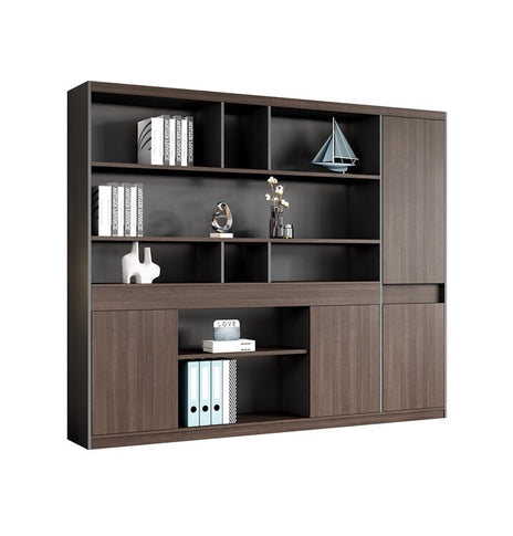 多段式収納キャビネット　オフィスキャビネット　ファイリングキャビネット　木製書庫　書類整理棚　シック　木目調　分類収納　台輪付き　無臭無害　長持ちしやすい　ブラウン　CWG-M016