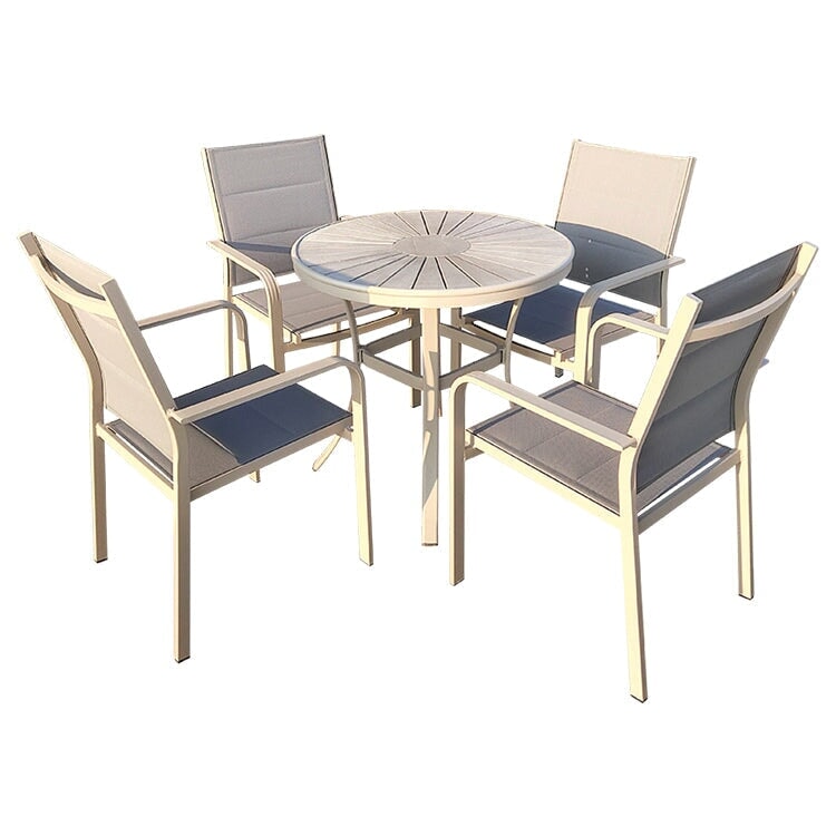 ガーデンファニチャー　ガーデンテーブル・チェアセット　アルミニウムフレーム　高耐候性　ガーデンパラソル取付可能　ポリエステル生地　ベージュ　HWZY-M014