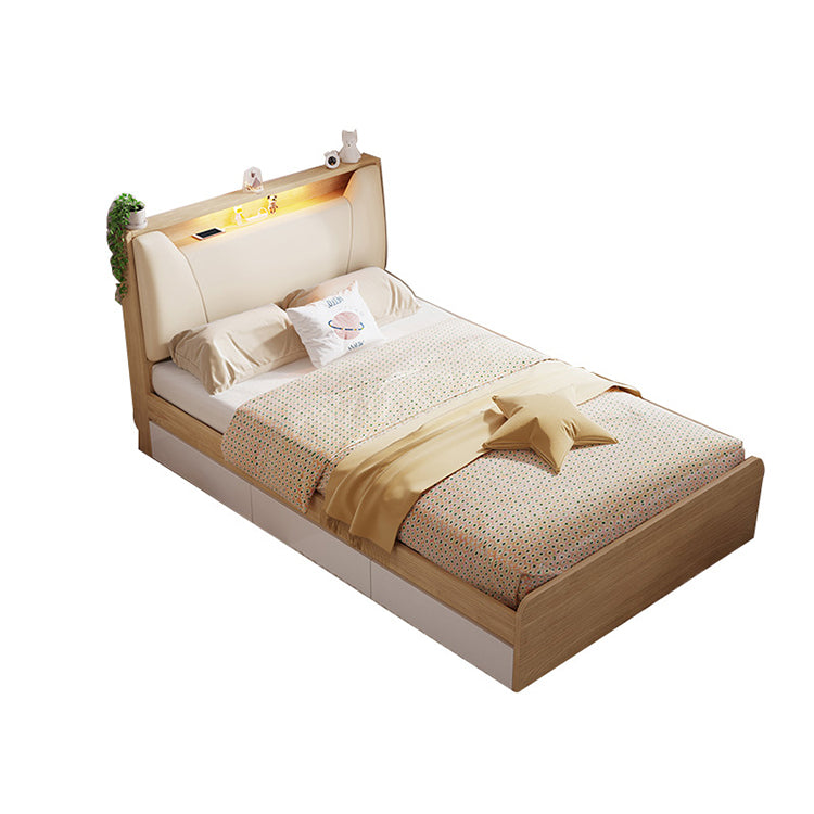 ベッド　シングルベッド　ナチュラルテイスト　LEDライト付き　抜群な収納力　一人暮らし　単身生活　背面クッション　グレー　metamall